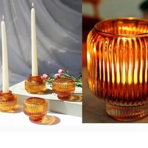 Woho 2 In 1 Amber Glass Taper 4 Candle Holders Centerpieces Holidays Christmas